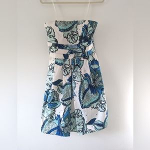 Peacock Print Strapless Dress, Size 4